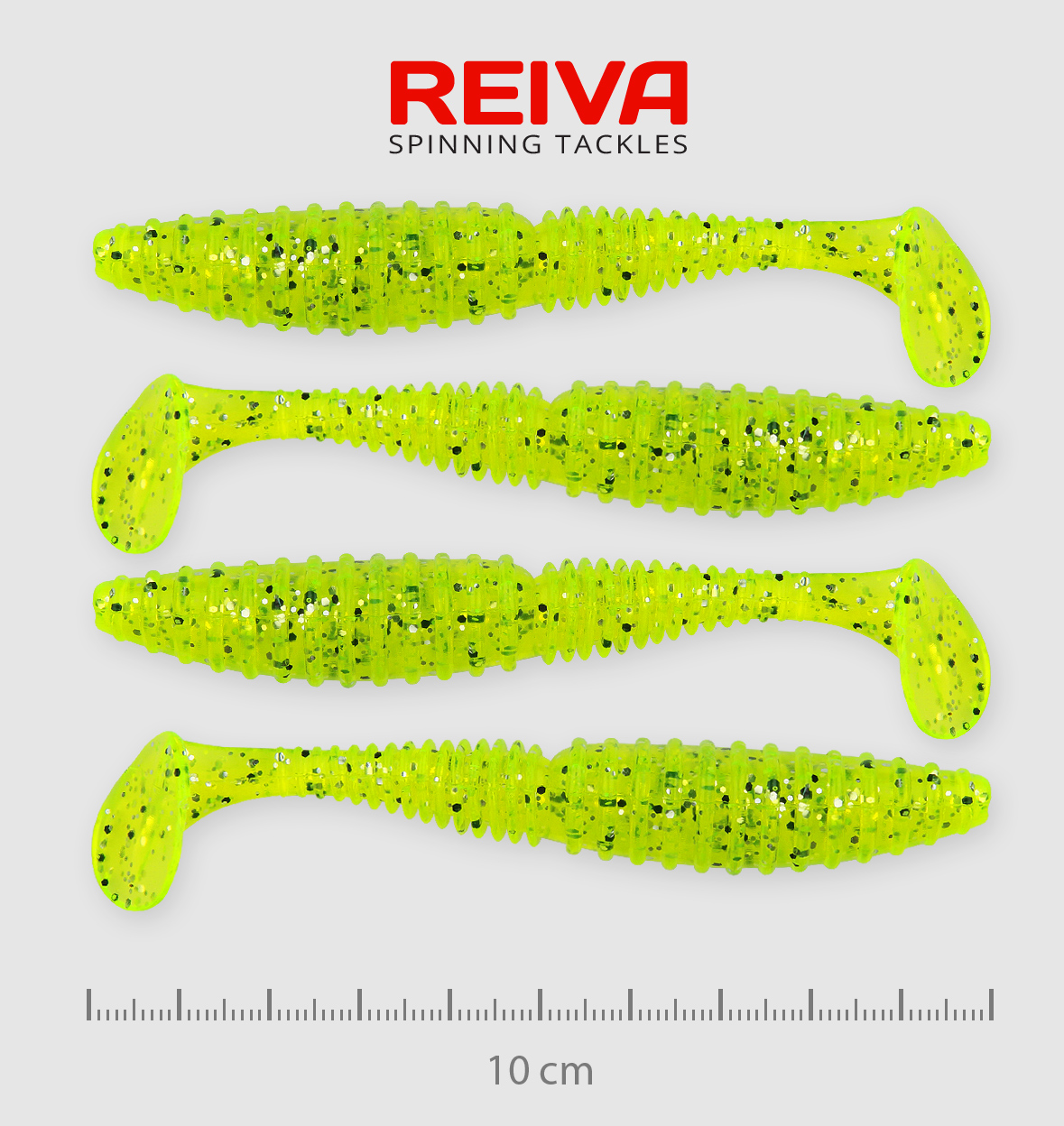 REIVA ZANDER POWER SHAD 10CM 4DB/CS. NEONZÖLD FLITTER