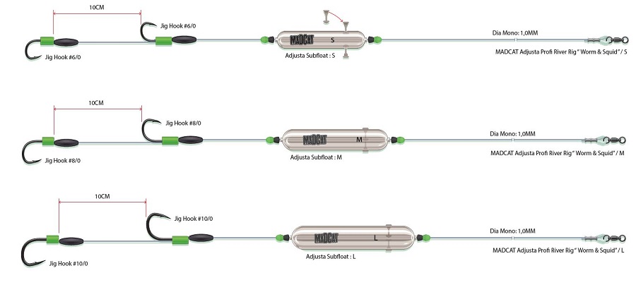 MADCAT ADJUSTA PROFI RIVER RIG WORM AND SQIUD 180CM 1,00MM 10/0