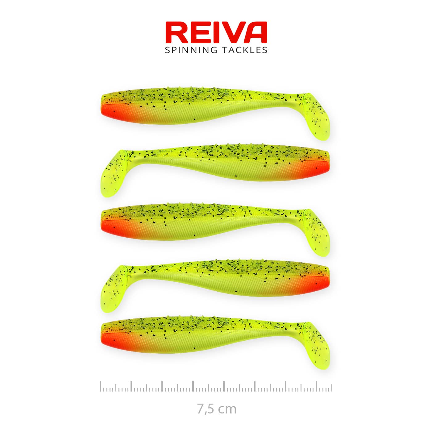 REIVA FLAT MINNOW SHAD 7,5CM 5DB CS. ZÖLD PIROS FEJ FLITTER