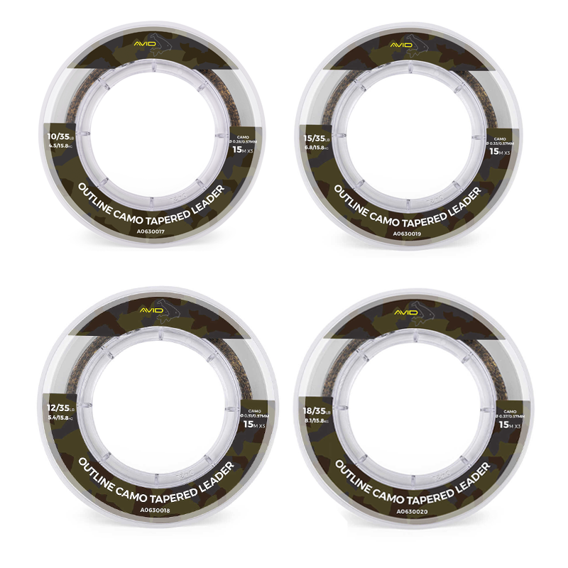 AVID CARP OUTLINE CAMO TAPERED LEADER 0,28MM-0,57MM 3x15M