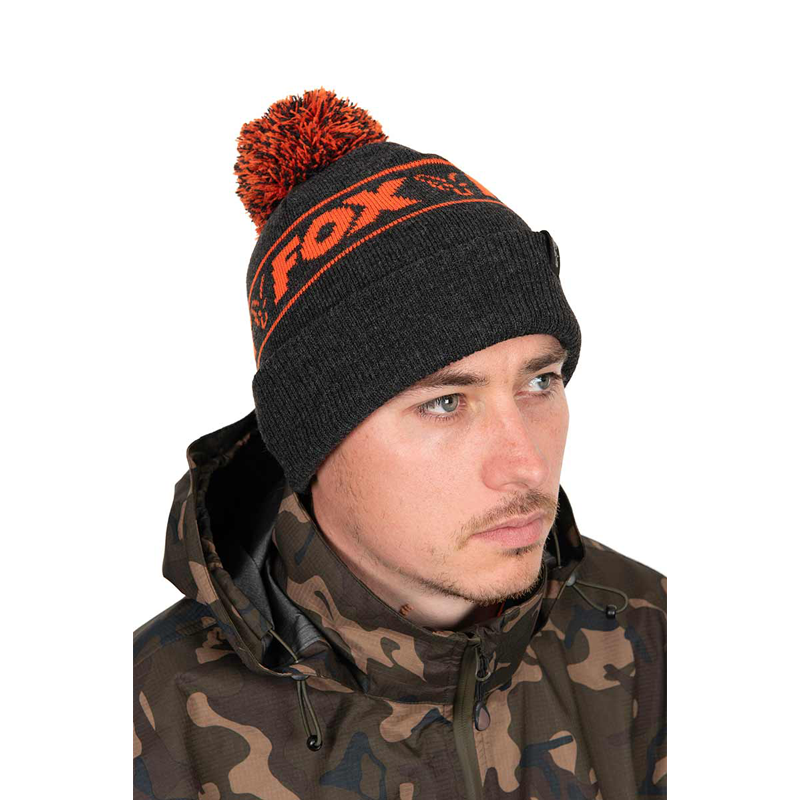 FOX COLLECTION BOBBLE HAT - BLACK & ORANGE