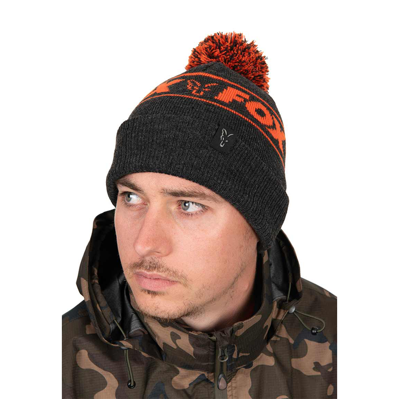 FOX COLLECTION BOBBLE HAT - BLACK & ORANGE