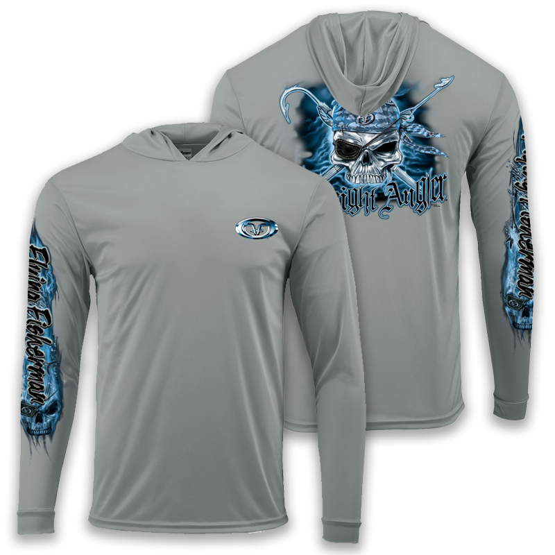 FLYING FISHERMAN PIRATE SKULL PERF HOODIE ALUMINUM GRAY M