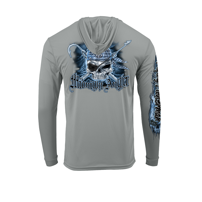 FLYING FISHERMAN PIRATE SKULL PERF HOODIE ALUMINUM GRAY S
