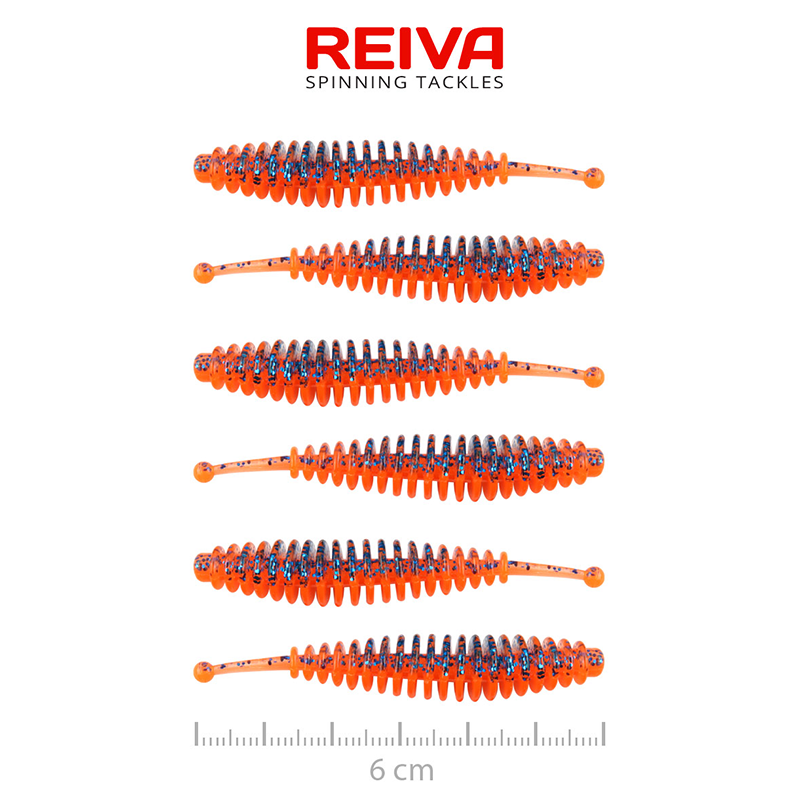 REIVA TINY WORM 6CM 6DB/CS. ORANGE DISCO