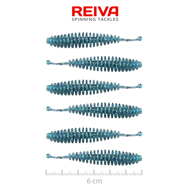 REIVA TINY WORM 6CM 6DB/CS. BLUE WHITE