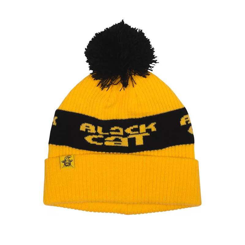 BLACK CAT YELLOW BOBBLE HAT